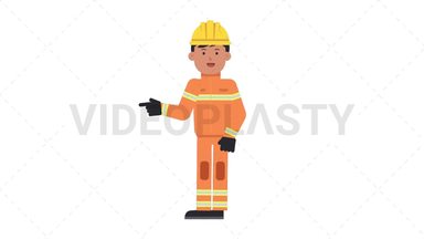 Asian Male Firefighter Pointing Left Stock Animation