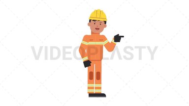 Asian Male Firefighter Pointing Right Stock Animation
