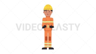 Asian Male Firefighter Sad Stock Animation