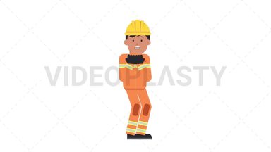 Asian Male Firefighter Scared Stock Animation