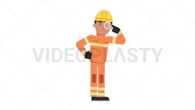 Asian Male Firefighter Searching with a Magnifying Glass Stock Animation