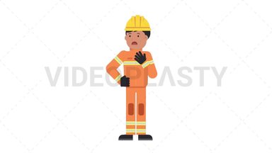 Asian Male Firefighter Shortness of Breath Stock Animation