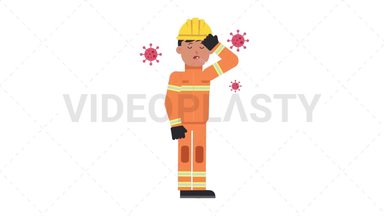 Asian Male Firefighter Sick with Covid Stock Animation