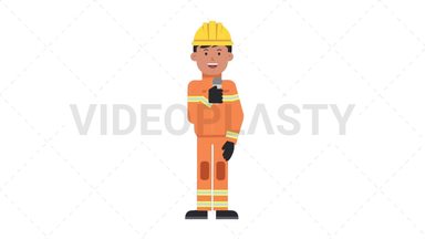 Asian Male Firefighter Talking on Microphone Stock Animation