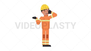Asian Male Firefighter Talking on the Phone Angry Stock Animation