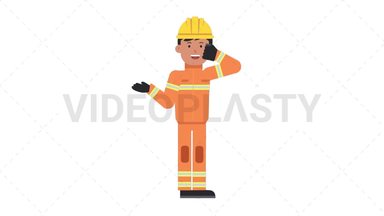 Asian Male Firefighter Talking on the Phone Happy Stock Animation