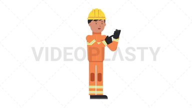 Asian Male Firefighter Using Phone Stock Animation