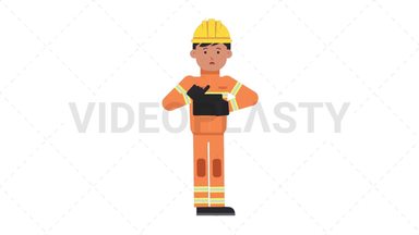 Asian Male Firefighter Using Tablet Sad Stock Animation