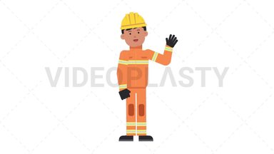 Asian Male Firefighter Waving Stock Animation