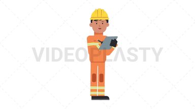 Asian Male Firefighter Writing on Clipboard Stock Animation