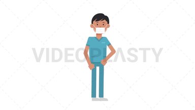 Asian Male Nurse Face Mask Coughing Stock Animation