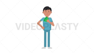 Asian Male Nurse Holding Cash Stock Animation