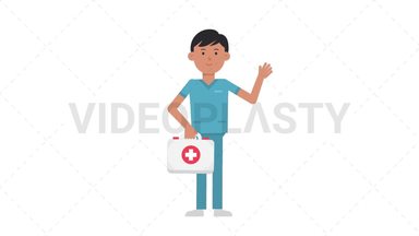 Asian Male Nurse Holding First Aid Kit Stock Animation