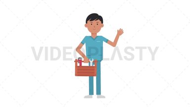 Asian Male Nurse Holding Toolbox Stock Animation
