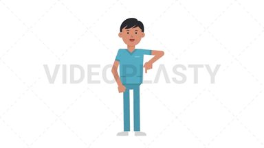 Asian Male Nurse Pointing Below Stock Animation