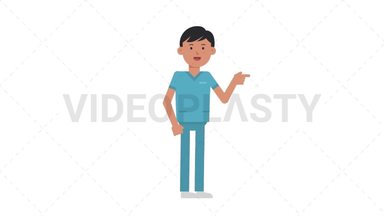 Asian Male Nurse Pointing Right Stock Animation