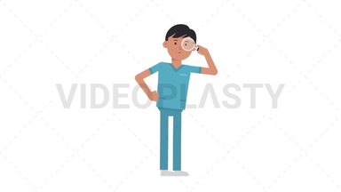 Asian Male Nurse Searching with a Magnifying Glass Stock Animation