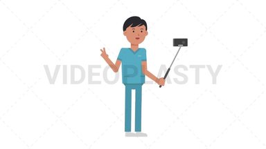 Asian Male Nurse Selfie Stick Stock Animation