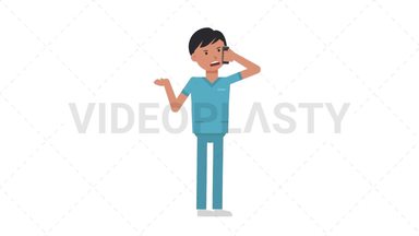 Asian Male Nurse Talking on the Phone Angry Stock Animation