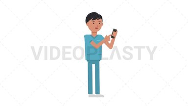 Asian Male Nurse Using Phone Stock Animation