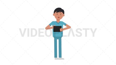 Asian Male Nurse Using Tablet Happy Stock Animation