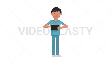 Asian Male Nurse Using Tablet Sad Stock Animation
