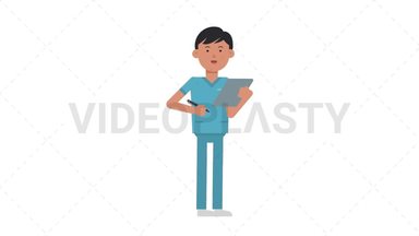 Asian Male Nurse Writing on Clipboard Stock Animation