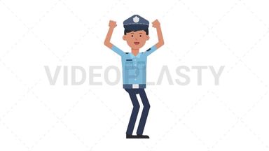 Asian Policeman Cheer Stock Animation