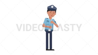 Asian Policeman Coughing Stock Animation