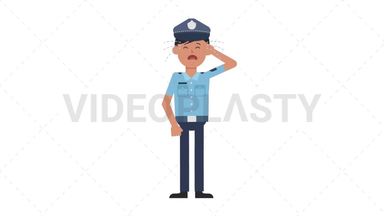 Asian Policeman Crying Stock Animation