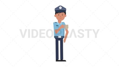 Asian Policeman Drinking Coffee Stock Animation