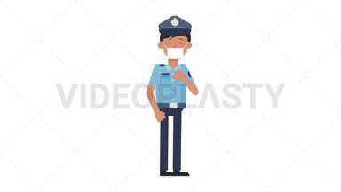 Asian Policeman Face Mask Coughing Stock Animation