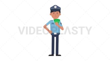 Asian Policeman Holding Cash Stock Animation