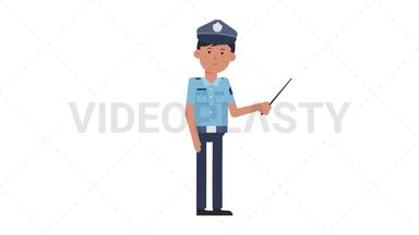 Asian Policeman Holding Pointer Stick Stock Animation