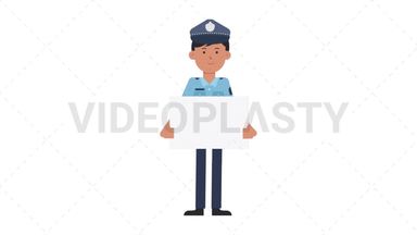 Asian Policeman Holding Poster Stock Animation
