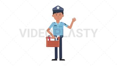Asian Policeman Holding Toolbox Stock Animation