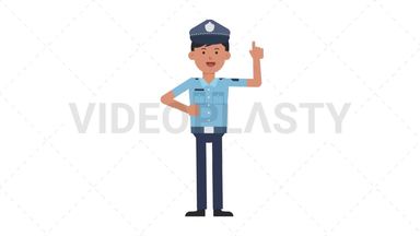 Asian Policeman Pointing Above Stock Animation