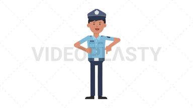 Asian Policeman Pointing Below Stock Animation