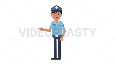 Asian Policeman Pointing Left Stock Animation