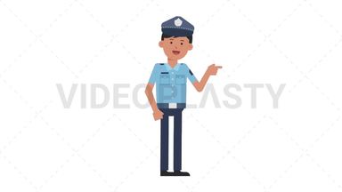 Asian Policeman Pointing Right Stock Animation
