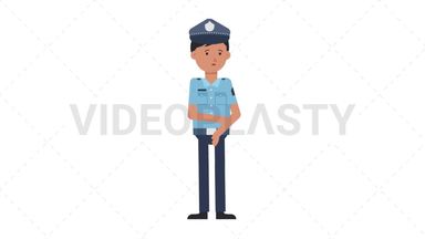 Asian Policeman Sad Stock Animation
