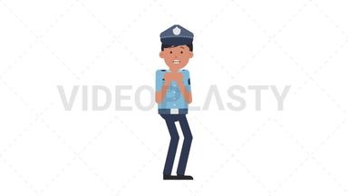 Asian Policeman Scared Stock Animation