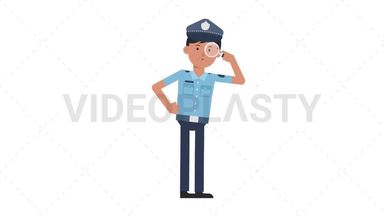 Asian Policeman Searching with a Magnifying Glass Stock Animation