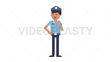 Asian Policeman Shortness of Breath Stock Animation