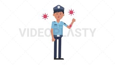 Asian Policeman Sick with Covid Stock Animation