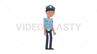 Asian Policeman Sleepy Stock Animation