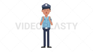 Asian Policeman Surprised Stock Animation