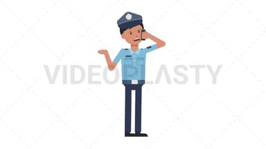 Asian Policeman Talking on the Phone Angry Stock Animation