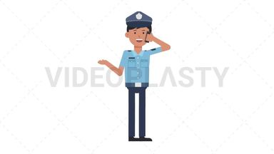 Asian Policeman Talking on the Phone Happy Stock Animation