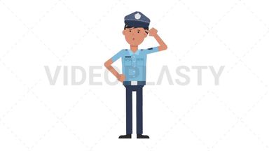 Asian Policeman Thinking Stock Animation